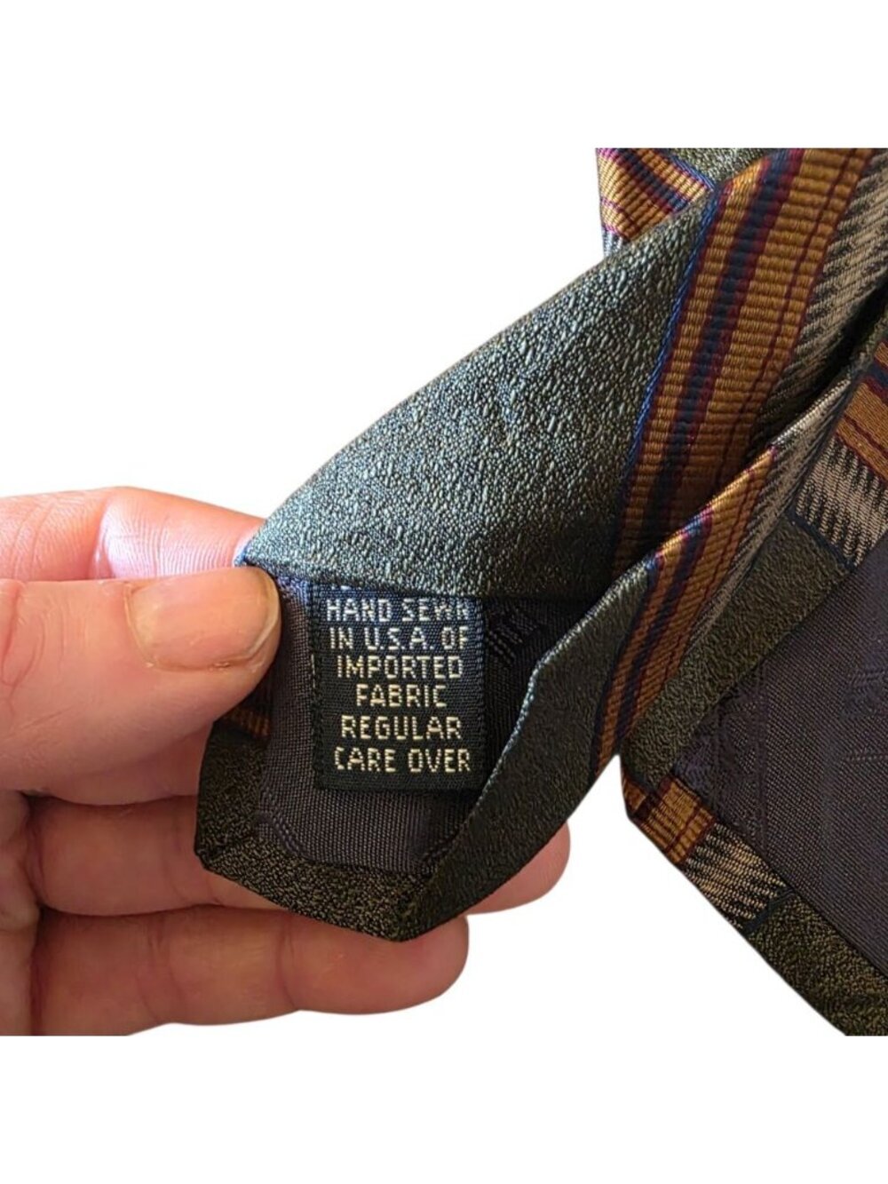 Roundtree & Yorke Vintage Silk Tie Ivy Prep Olive Green Striped Handmade USA - Picture 6 of 11